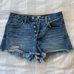 Aritzia Button up distressed jean shorts